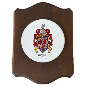 Vintage Doyle Family Crest Coat Of Arms Plaque Wooden Ceramic Tile Shield Clan